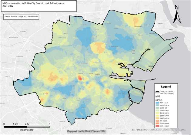 Nitrogen Dioxide concentration across Dublin