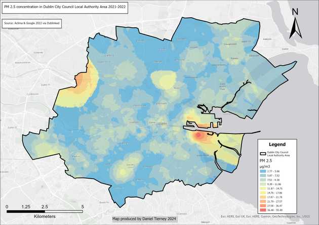 Particulate Matter concentration across Dublin